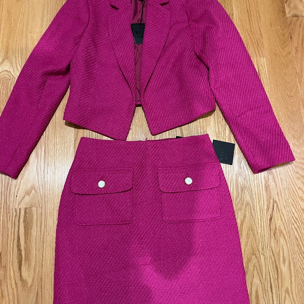 Beautiful hot pink 2 piece tweed mini suit.